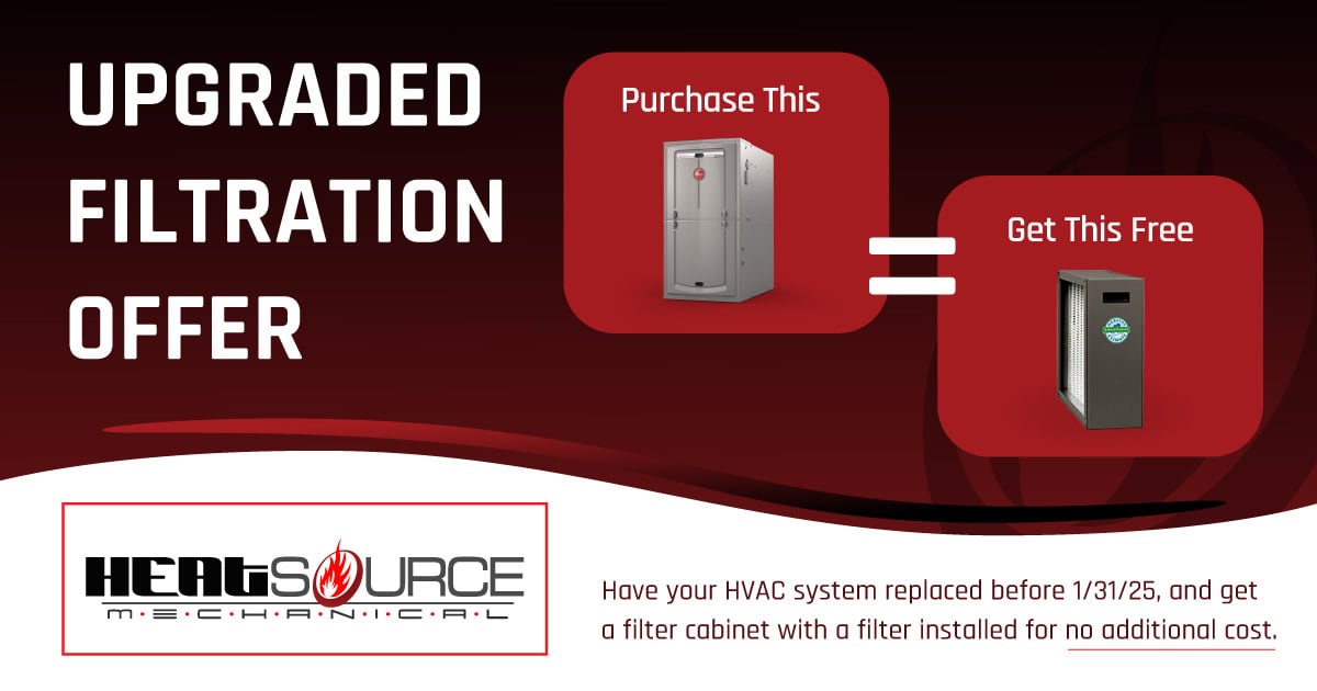 Heatsource Mechanical HVAC special for a free indoor air filtration system with any heating and cooling replacement.