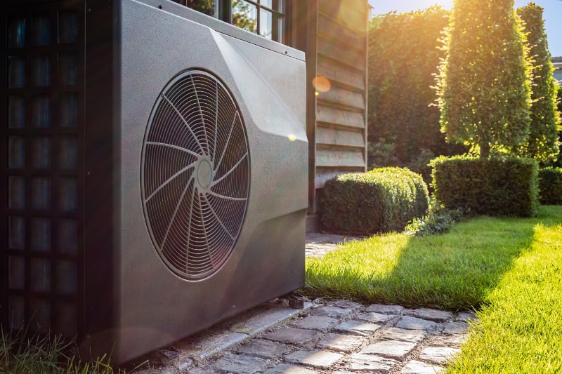 Custom designed heat pump outside home in Wasilla, AK.